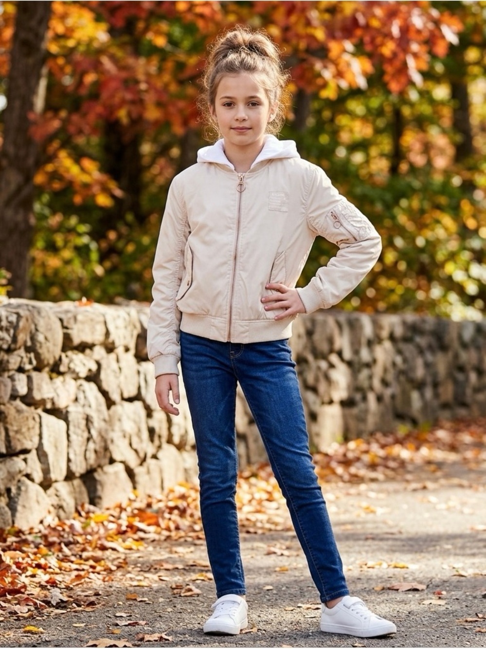 H&M Youth Girls Hooded Golden Los Angeles Flight Bomber Jacket Size 11-12 youth